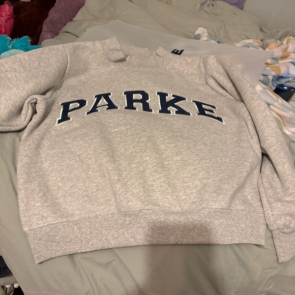 Parke small/med Light Gray Sweatshirt with Navy Accents NEW Authentic - Picture 2 of 10